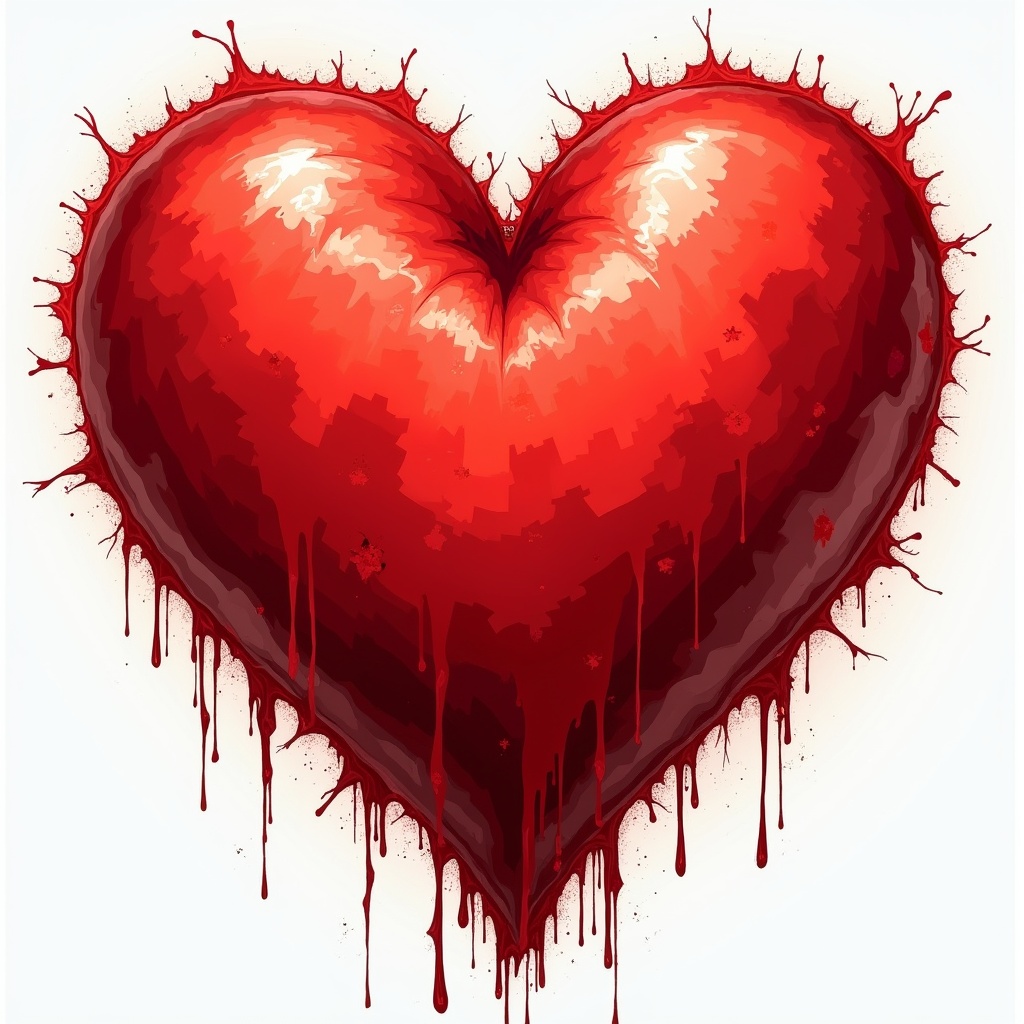 AI generated image by FLUX.1: Necesito dibujo de un corazon, este tiene que tener un color rojo pero los bordes deben estar algo rasgado, como deteriorado y lo mas importante es que el fondo debe ser transparente.