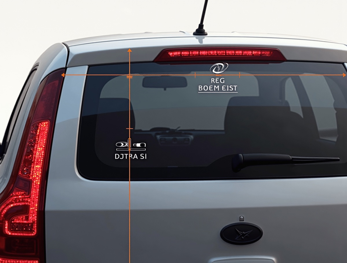 AI generated image by FLUX.1-image-to-image: Mejorar la calidad, y definición de esta imágen. Darle un estilo moderno, técnico y minimalista. La imágen se compone de la ventana letaral trasera de un coche, con dos metros, uno vertical y otro horizontal, indicando los límites de dónde los clientes deben medir la ventana trasera de sus coches, incluyendo el marco de la ventana, para poder escoger la medida correcta de los parasoles para coche que van a comprar. Debe ser imagen hiperrealista y esquemática