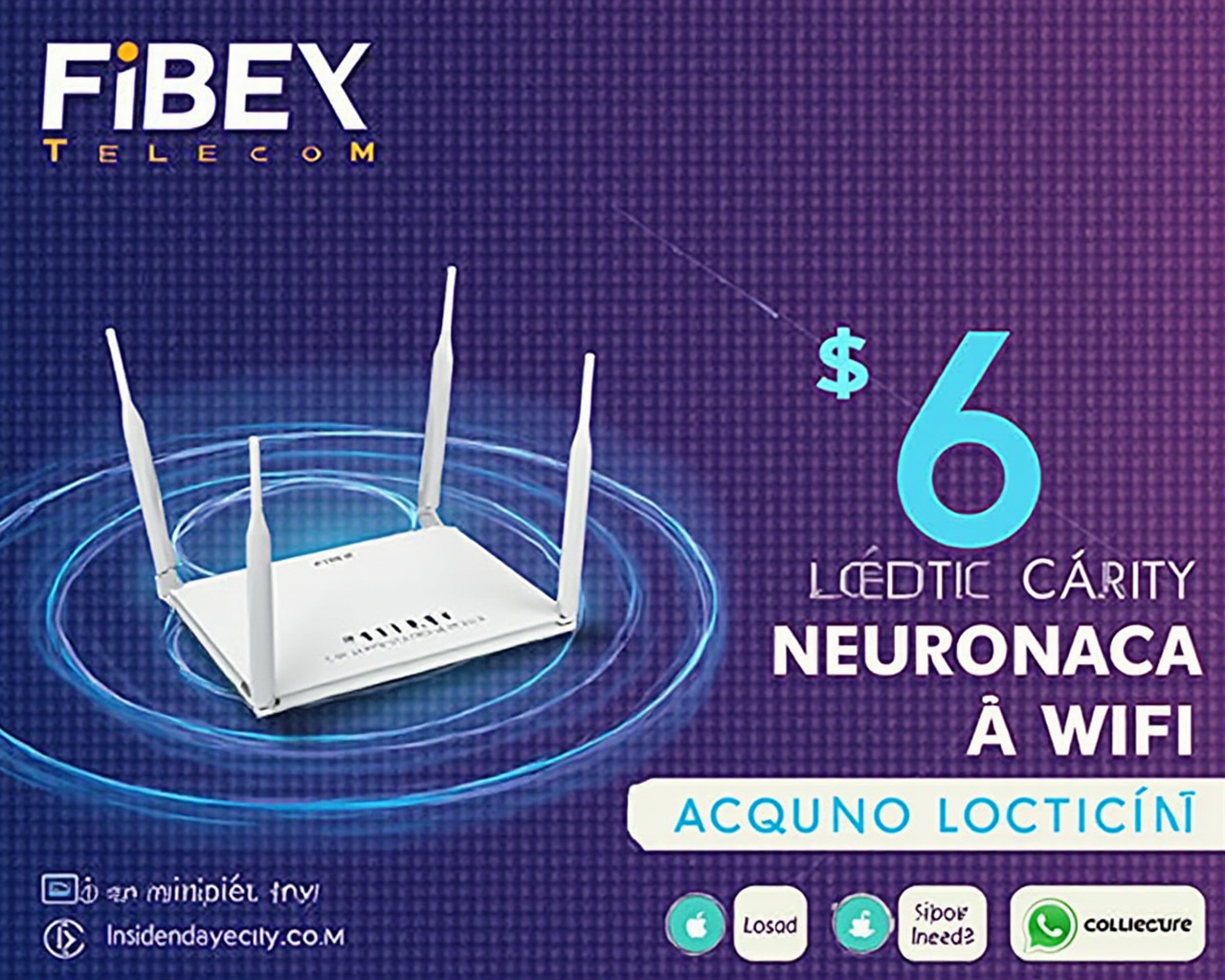 AI generated image by FLUX-Realism-Lora: 🚀 ¡Conéctate al futuro con FIBEX TELECOM! 🛜💡

🔹 Instalación con Router WiFi 6 🔹 💰 ¡Por solo $20!

🔹 ¿Ya tienes tu router? 🔹 💵 Instalación por solo $5

⚡️ Velocidad, estabilidad y tecnología de última generación. No te quedes atrás, ¡haz el cambio hoy mismo!

📲 Contáctanos vía WhatsApp: 0412-4020619 crea un hermoso post futurista para facebook full color con letras hermosas 