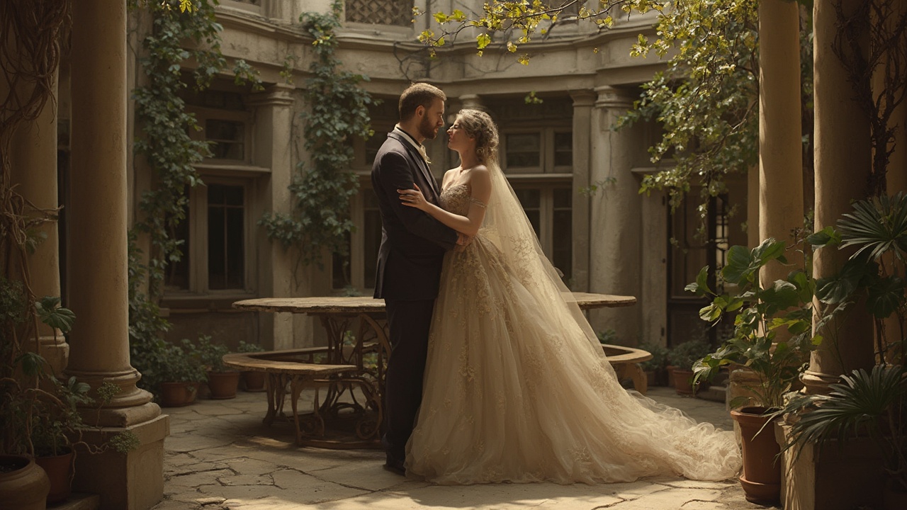 AI generated image by FLUX-Realism-Lora: Artistically depicted sexual intercourse in victorian era courtyard