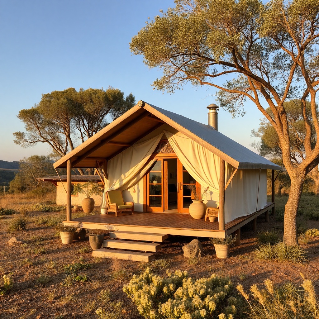 AI generated image by FLUX.1-schnell: cabañas de lujo en medio de area rural