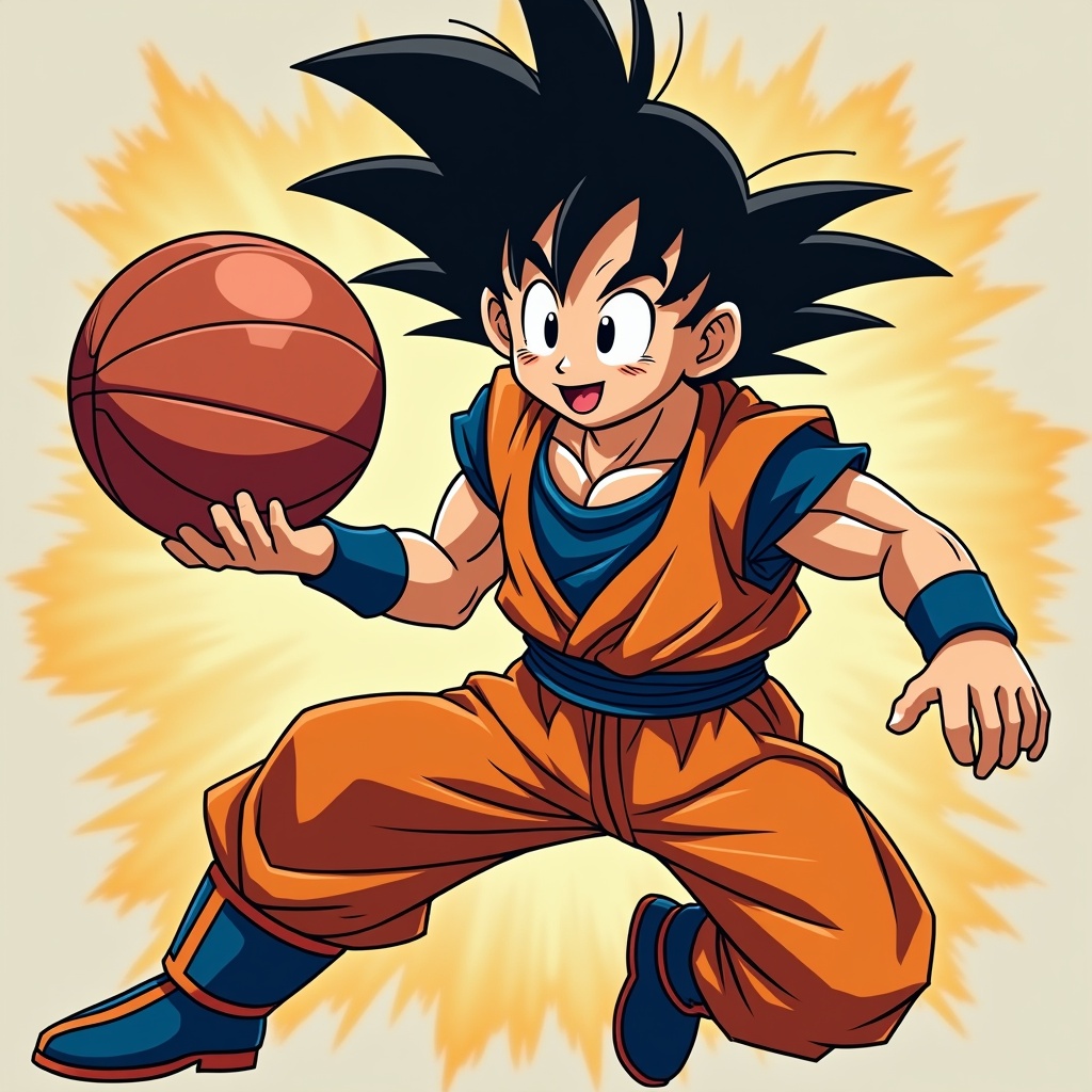 AI generated image by FLUX.1: goku con pelota de basquet
