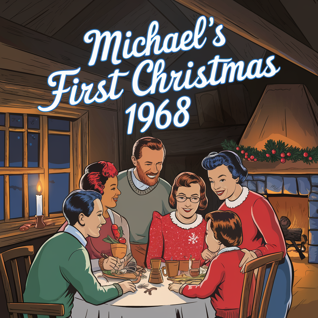 AI generated image by ideogram 2.0: michael's first christmas 1968 blue text design