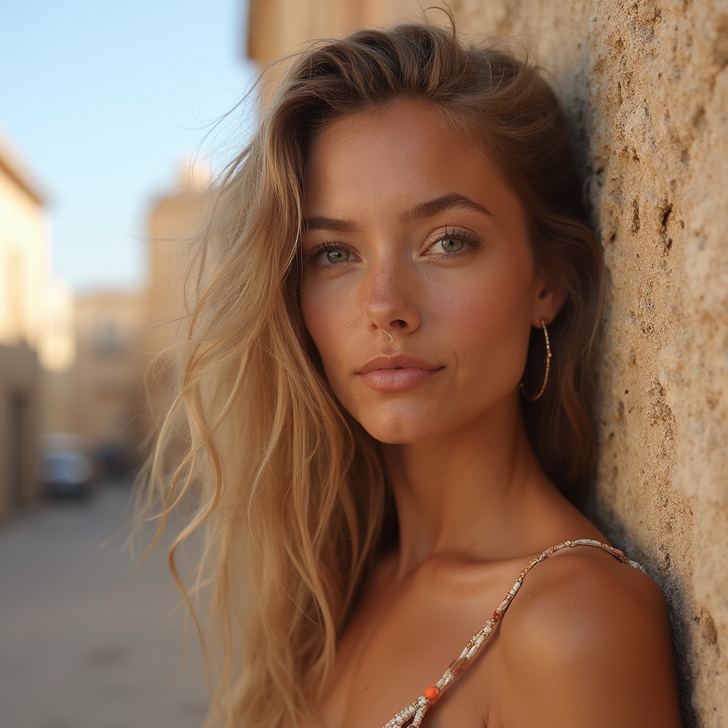 AI generated image by FLUX-Realism-Lora: Una chica joven haciÊndose una foto en el pueblo de Bigastro, Alicante