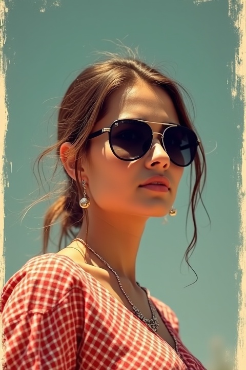 AI generated image by FLUX.1-image-to-image: make a movie poster keeping the background as black. "Urfi ma'am" text should be written upon that keep the girl in between and make her look like an actress with a black sunglasses on her face.