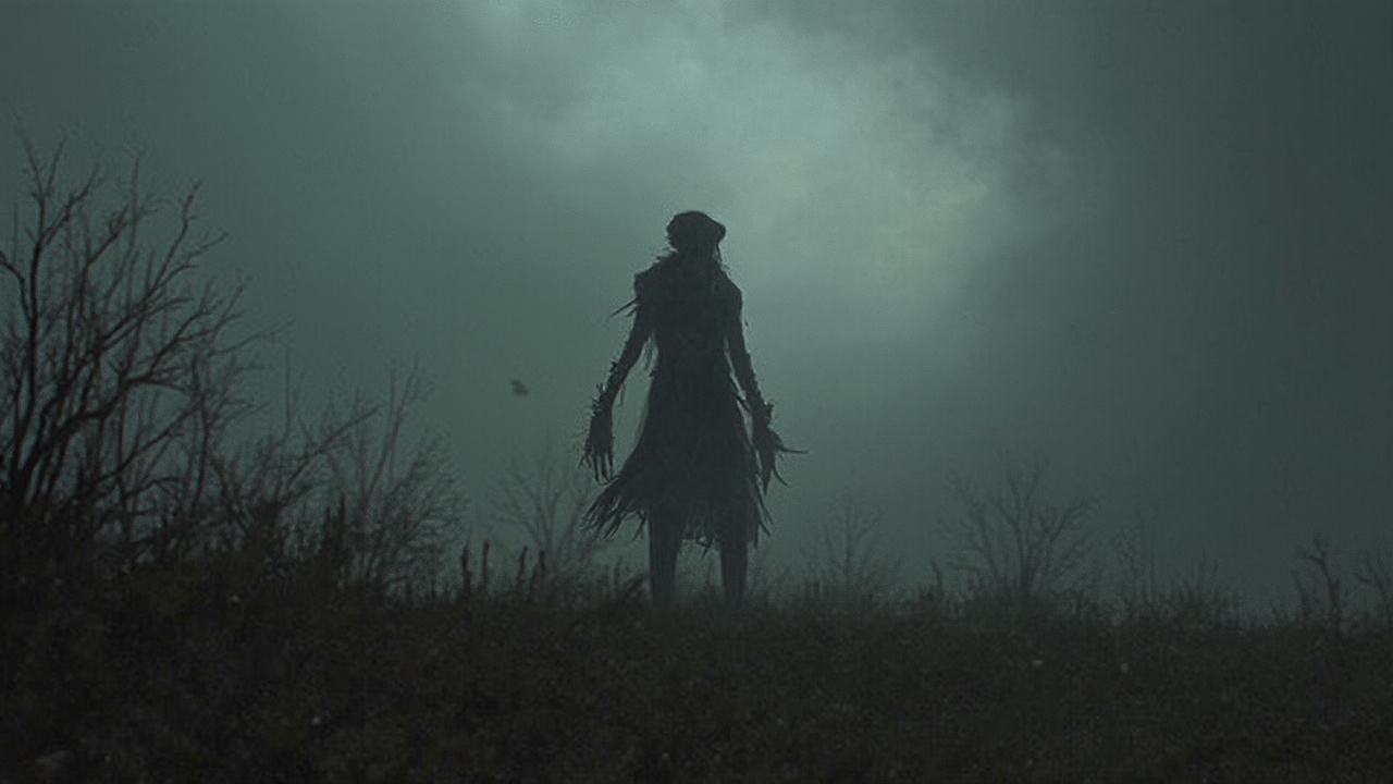 AI generated image by FLUX-Realism-Lora: crear imagenes por separado estilo futurista, alienígena y altamente detallado:Figura humanoide en un paisaje remoto y oscuro