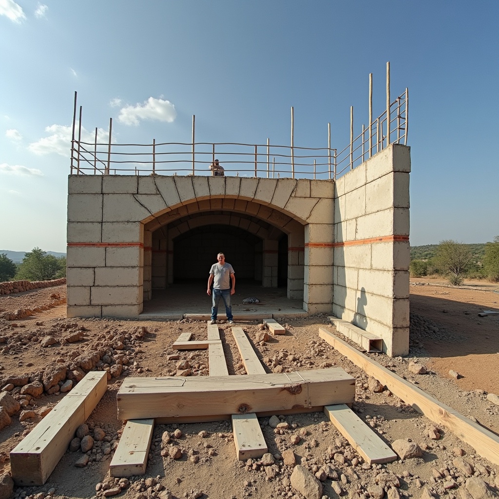 AI generated image by FLUX.1: Construcción del arca de Noe preparándose para el diluvio