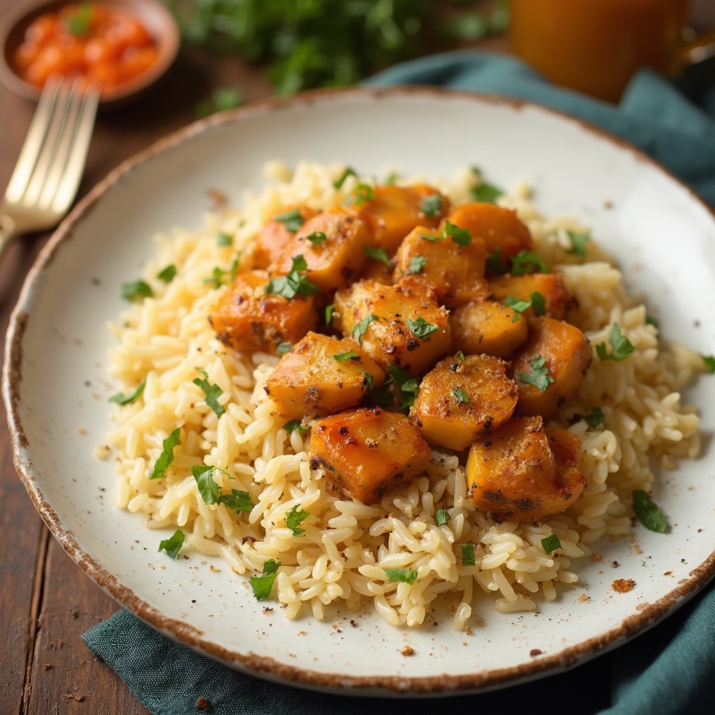 AI generated image by FLUX-Realism-Lora: un plato de comida con arroz . receta colombiana