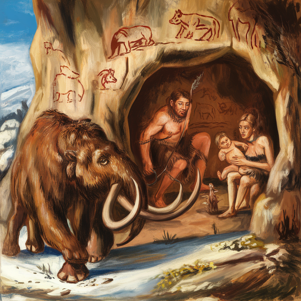 AI generated image by ideogram 2.0: Primitive humans are reproducing offspring