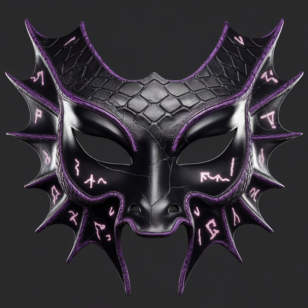 AI generated image by ideogram 2.0: Color: Black with dark purple highlights.
Design: A half-face mask that covers the upper part of your face, featuring intricate patterns like dragon scales, geometric shapes, or faint glowing runes. The mask has a slightly cracked or weathered look to give it an eerie, ancient feel.
Material: Matte black leather with metallic purple accents.
