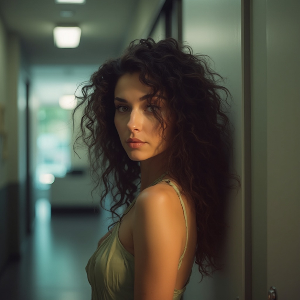 AI generated image by FLUX-Realism-Lora: cuerpo completo,mujer hermosa 30 años, ,cabello largo ,oscuro curly ,con ropa de ,cuerpo normal ,mirando hacia el frente oficina, (multiple views:1.2), soft focus,ojos cafes, vibrant color grading, close-up portrait, telephoto shot, vibrant color grading, panoramic shot,mujer hermosa ,cabello oscuro curly,con vestido dei ,cuerpo normal ,mirando hacia el frente oficina, vibrant color grading, high-angle shot